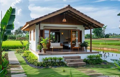 Modern Filipino House, Mini House Plans, Small Chalet, Tiny Beach House, Cottage House Designs, Philippine Houses, Bamboo House Design, Small Cottage Homes, Courtyard House Plans