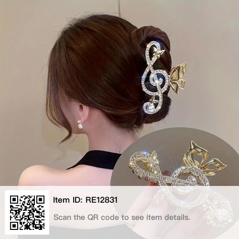 Hair Grips, Hair Clamps, Golden Hair, Pearl Hair Clip, Hair Claw Clip, Head Hair, Hair Decorations, Music Note, Fashion Hair Accessories