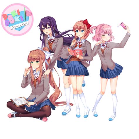 Ddlc Fanart Group, Ddlc Official Art, Doki Doki Monika, Ddlc Cutecore, Ddlc Characters, Ddlc Fanart, Doki Doki Literature Club, Psychological Horror, 5 Anime