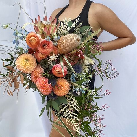 Banksia Wedding Bouquet, Banksia Bouquet, Jasmine Vine, Bridal Bouquet Ideas, Cascading Bridal Bouquets, Bouquet Art, California Native Plants, Bohemian Coastal, Flower Subscription