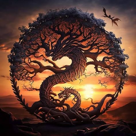 Ying Yang Art, Themed Tattoos, Yin Yang Art, Afrique Art, Tree Of Life Art, Dragon Artwork Fantasy, Fantasy Wall Art, Tree Of Life Tattoo, Weird Tattoos