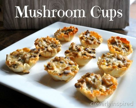 super bowl food ideas appetizers | mushroom-cups-appetizer-recipe-cleverlyinspired-3_thumb Mushroom Cups, Mushroom Tartlets, Mushroom Appetizers, Phyllo Cups, Superbowl Appetizers, Superbowl Party Food, Appetizer Bites, Finger Food Appetizers, Super Bowl Food