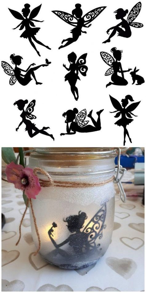 Fairy Jar Lanterns, Fairy Jars Diy, Fairy Decorations, Tinkerbell Fairy, Jars Diy, Fairy Silhouette, Fairy Lanterns, Fairy Jars, Jar Lanterns