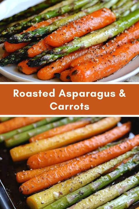 Roasted Asparagus & Carrots Asparagus Side Dishes For Thanksgiving, Roster Asparagus, Carrots Asparagus Roasted, Asparagus Carrots Recipes, Roasted Asparagus Salad, Best Roasted Asparagus Recipe, Asparagus And Carrots Recipes, Asparagus Tomato Recipes, Oven Roasted Asparagus Recipes