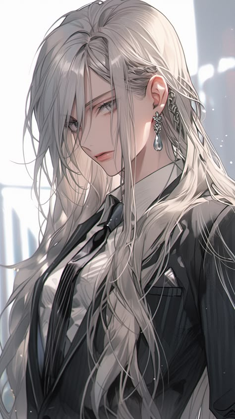 Silver Hair Green Eyes Anime, Anime Woman White Hair Long, White Haired Woman Anime, Black And White Hair Anime Female, Grey Hair Anime Female, Silver Haired Anime Woman, Silver Hair Anime Female, Anime Female With White Hair, Anime Silver Hair