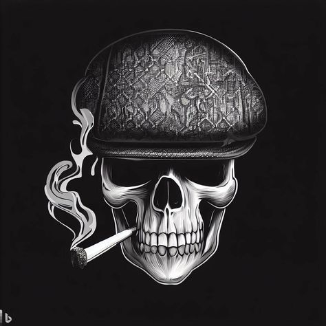 Skull Ciggerate Tattoo, Biker Logo Design, Skull Portrait, Art Scary, Black Skull Tattoo, Skull Beard, Cowboy Tattoos, Skeleton Tattoo, Arm Tats