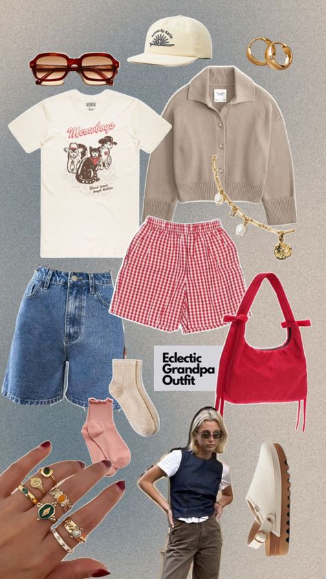 eclectic grandpa eclectic grandma outfit inspiration outfit style women’s fashion Emma chamberlain Abercrombie and fitch baggu outfit inspo Eclectic Grandpa Summer Outfit, Grandma Outfit, Eclectic Grandma, Grandpa Fashion, Grandpa Outfit, Eclectic Outfits, Scandinavian Fashion, Emma Chamberlain, Eclectic Fashion