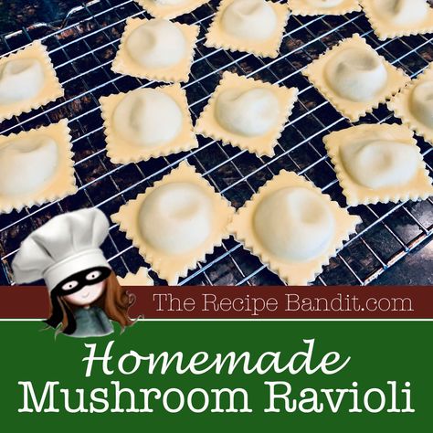 Homemade Mushroom Ravioli is a stuffed homemade pasta filled with fresh mixed mushrooms, shallot, spices, and Parmesan cheese. Simple and delicious! Mushroom Stuffed Ravioli Recipe, Mushroom Filling For Ravioli, Homemade Mushroom Ravioli Recipe, Mushroom Ravioli With Spinach, Mushroom Ravioli Filling, Homemade Mushroom Ravioli, Mushroom Ravioli Recipe, Homemade Cheese Ravioli, Cheese Ravioli Recipe