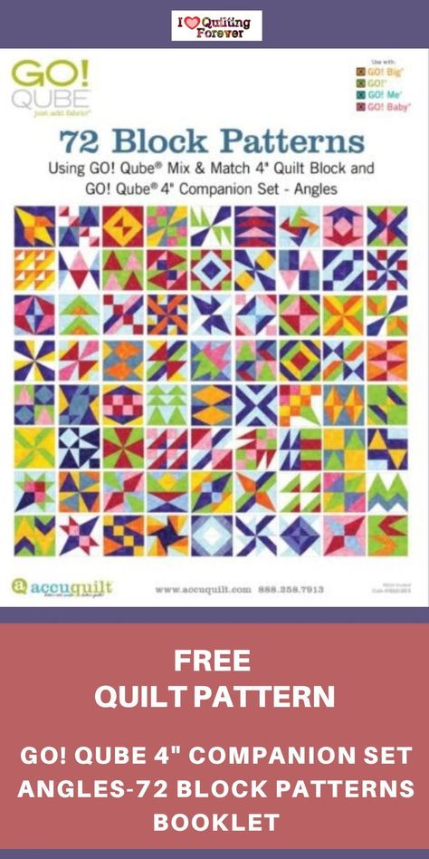 Get your GO! Qube 4" Companion Set Angles - 72 Block Patterns Booklet Quilt Tutorial Here. A Free quilt pattern from AccuQuilt. 500+ Free Quilt Patterns for Beginner & Expert. All Quilters can get inspired! Accuquilt Projects Free Pattern, Accuquilt 8" Cube Patterns, Accuquilt Projects Ideas, Accuquilt Patterns, Free Quilt Tutorials, Cube Pattern, Quilt Tutorial, Beginner Quilt Patterns, Free Quilt Patterns