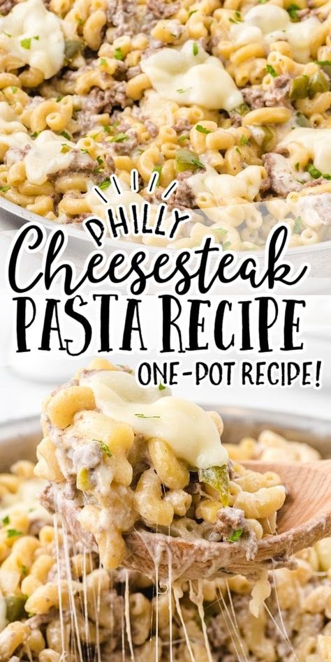 Philly Cheesesteak Pasta, Cheesesteak Pasta, Steak Casserole, Macaroni Noodles, Beef Pasta Recipes, Weekly Recipes, Steak Pasta, Beef Meals, Ground Beef Pasta