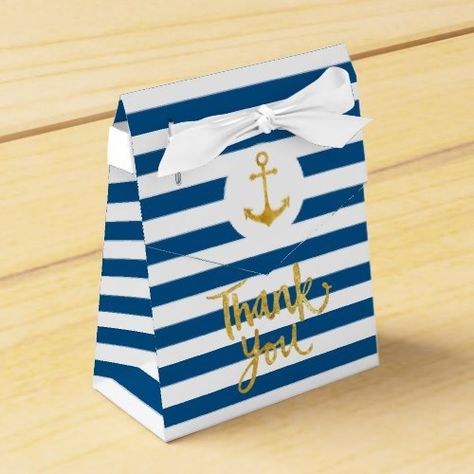 nautical decor golden anchor and blue stripes favor box Nautical Bridal Shower Favors, Navy Blue White Wedding, Nautical Favors, White Stripes Wedding, Baby Shower Gift Favors, Nautical Wedding Favors, Nautical Bridal Showers, Blue White Weddings, Wedding Favors And Gifts