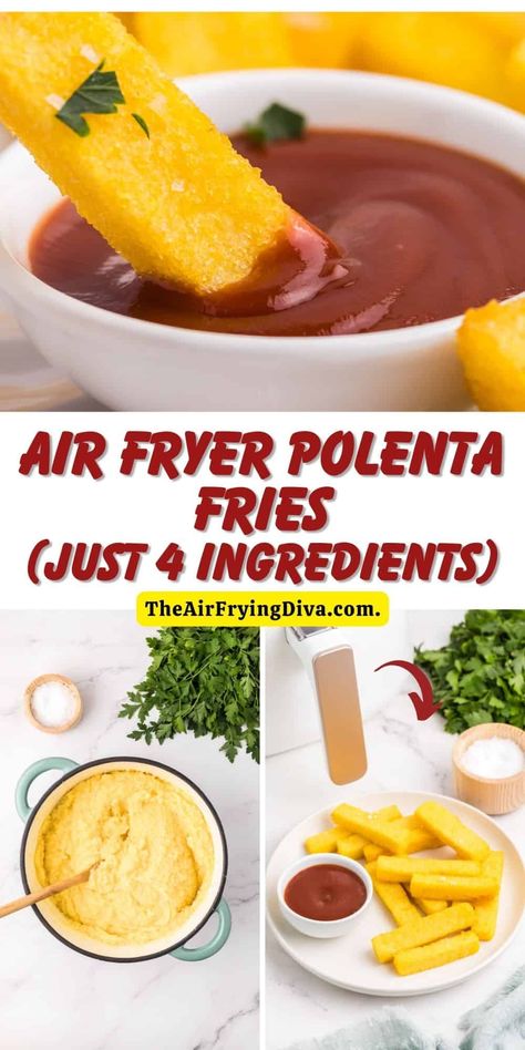 Air Fryer Polenta Fries Polenta Chips Air Fryer, Polenta Air Fryer, Fried Polenta Cakes, Fried Polenta Recipes, Italian Polenta, Crispy Polenta, Polenta Fries, Polenta Cakes, Polenta Recipes