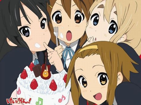 Keion group with cake K-on Icons, Tamako Love Story, Kyoto Animation, K On, Header Banner, January 25, A Silent Voice, Ipad Wallpaper, Animated Characters