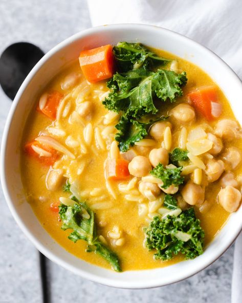 Chickpea Orzo Soup, Chickpea Orzo, Lemon Chickpea, Miso Pasta, Lemon Orzo Soup, Orzo Soup Recipes, Orzo Soup, Chickpea Soup, Easy Vegan Dinner