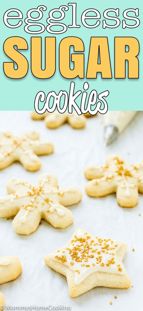 Sugar Cookie Eggless, Egg Free Cutout Sugar Cookies, Eggless Holiday Cookies, Egg Free Cutout Cookies, Sugar Cookie Without Egg, Eggless Cream Cheese Cookies, Eggless Sugar Cookies Cut Outs, Eggless Biscuit Recipe, Eggless Christmas Cookies Recipes