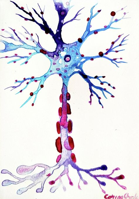 Nervous System Painting, Neuroplasticity Art, Neurotransmitters Art, Synapse Neurons Art, Neuroscience Wallpaper, Neurons Art, Neuron Art, Biology Painting, Myelin Sheath