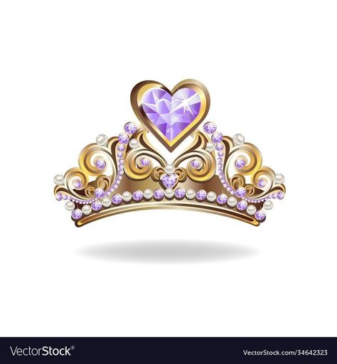 Tiara With Pearls, Golden Princess, Golden Barbie, Crown Illustration, Purple Crown, Eid Card Designs, Purple Gems, Princess Tiara, Decorative Frame