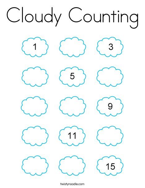 Cloudy Counting Coloring Page - Twisty Noodle Preschool Weather Math Activities, Sentra Balok, Weather For Kids, Weather Activities Preschool, Spring Worksheets, Eric Carle Activities, Me Preschool Theme, Spring Worksheet, Coloring Pages Nature