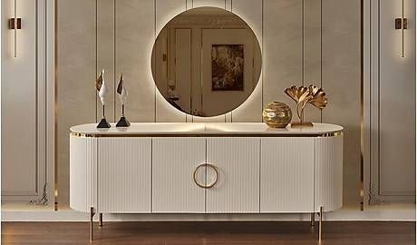 Crockery Units, Modern White Sideboard, Luxury Console Table, Luxury Sideboard, Dining Table Design Modern, Modern Style Living Room, Bar Unit, Lobby Interior Design, White Furniture Living Room