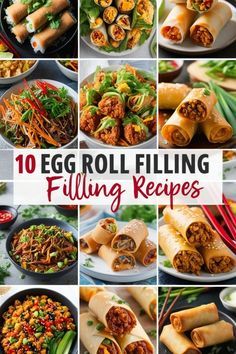 Looking for creative and tasty ways to fill your egg rolls? Check out these 10 incredible egg roll filling recipes, from classic pork and veggie to unique twists like buffalo chicken and dessert rolls! Perfect for parties, snacks, or a fun family meal. Easy to make and full of flavor! #EggRollRecipes #FillingIdeas #EasyRecipes #PartyFood #Homemade Easy Vegetable Egg Roll Recipes, Healthy Egg Rolls Baked, Mexican Egg Roll Recipes, Recipes Using Egg Roll Wraps, Egg Roll Wrapper Filling Ideas, Tex Mex Egg Rolls Cheesecake Factory, Pork Egg Roll Recipes Easy, Kimchi Egg Roll, Egg Roll Ideas Appetizers