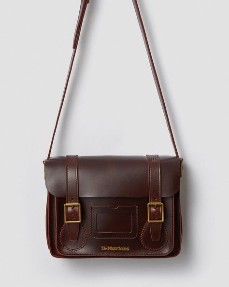 11 inch Leather Satchel | Bags & Satchels | Dr Martens Official Site Leather Sachel, Brown Dr Martens, Leather School Bag, Brown Satchel, Brown Leather Satchel, Name Card Holder, Brown Leather Bag, Leather Satchel Bag, Name Card