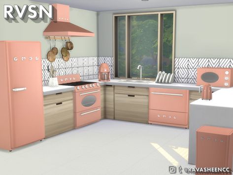 RAVASHEEN's SMEGlish Retro Kitchen Appliances - Large Sims 4 Retro Kitchen Cc, Sims 4 Retro Kitchen, Sims 4 Smeg Cc, Sims 4 Cc Functional Kitchen Appliances, Sims 4 Cc Kitchen Appliances, Sims4 Kitchen, Sims Kitchen, Retro Kitchen Appliances, Furniture Cc