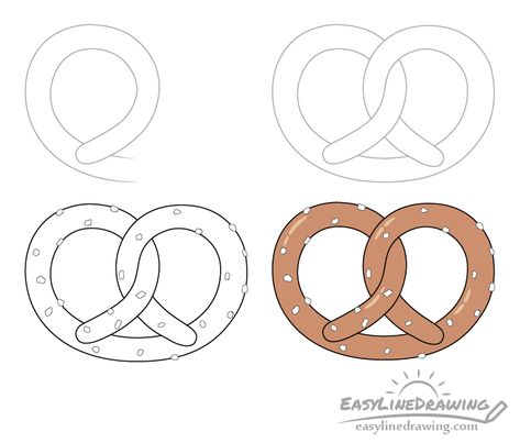 Bread Doodle Drawing, How To Draw Cheese, Pretzel Tattoo Ideas, Pretzel Drawing Simple, Pretzel Tattoo, Pretzel Doodle, Pretzel Drawing, Pretzel Painting, Cheese Art