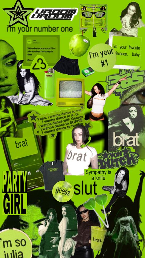 BRAT by Charli XCX collage Icons Party, Reading Music, Charli Xcx, Harajuku Fashion, So Real, Music Poster, Art Project, Number One, Wallpapers