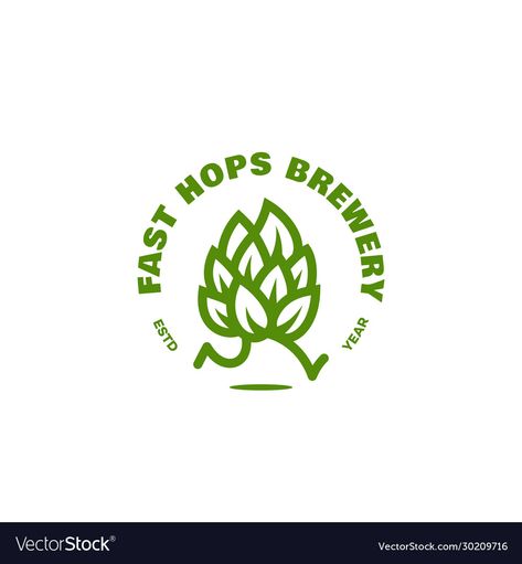 Fast hops brewery logo Royalty Free Vector Image Brewing Company Logo, Beer Hops Illustration, Beer Logo Design Ideas, Retro Beer Logo, Hops Illustration, Hop Illustration, Brewery Logo Design, Party Planners Logo, Beer Logo Design