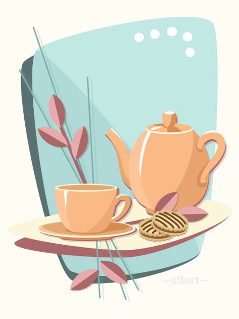 Tea Illustration Design, Afternoon Tea Illustration, Tee Illustration, Tee Kunst, Food Illustration Design, Tea Illustration, Recipe Drawing, Cafe Art, Art Manga