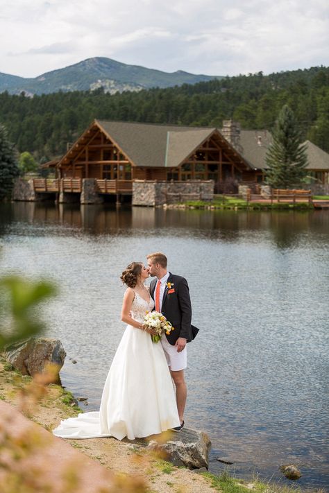 Preppy wedding couple on the lake Preppy Lake House, Winter Mountain Wedding, Colorado Wedding Reception, Evergreen Wedding, Lake House Wedding, Evergreen Colorado, Preppy Wedding, Mountain Wedding Colorado, Colorado Wedding Venues