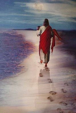 "Jesus will carry you through the storm" Footprints In The Sand, Pictures Of Christ, Prophetic Art, Pictures Of Jesus Christ, Ayat Alkitab, Jesus Christ Images, Daughters Of The King, Jesus Art, Jesus Is Lord