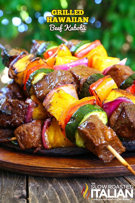 Beef Kabobs In Oven, Easy Barbecue Recipes, Hawaiian Beef, Shishkabobs Recipe, Kabob Marinade, Beef Kabob Recipes, Slow Roasted Italian, Steak Dinners, Summer Bbq Recipes