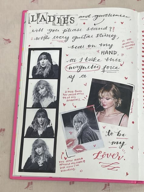 Lover Journal Taylor, Taycore Aesthetic, Coquette Art Aesthetic, Pink Journal Ideas, Taylor Swift Journal Ideas, Diario Aesthetic, Journal Inspo Aesthetic, Journal Pages Aesthetic, Journal Ideas Aesthetic