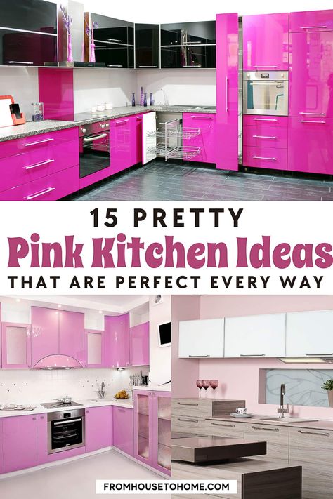 Pink Countertops Kitchen, Stone Kitchen Backsplash Ideas, Pink Cabinets Kitchen, Pink Countertops, Kitchen Designs 2023, Pink Kitchen Cupboards, Black Kitchen Paint, Stone Kitchen Backsplash, Hot Pink Kitchen