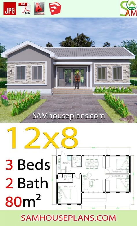 2020 House Plans, Gable Roof House, Small House Design Philippines, Affordable House Plans, House Roof Design, Two Bedroom House, Small House Design Exterior, Free House Plans, Modern Bungalow House