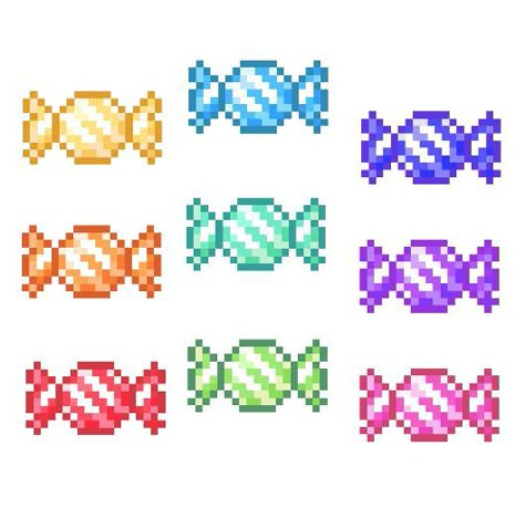 Candy Pixel Art, Pixel Candy, Pixel Art Tutorial, Tiny Cross Stitch, Easy Pixel Art, Arte Van Gogh, Diy Perler Bead Crafts, Kandi Patterns, Rainbow Candy