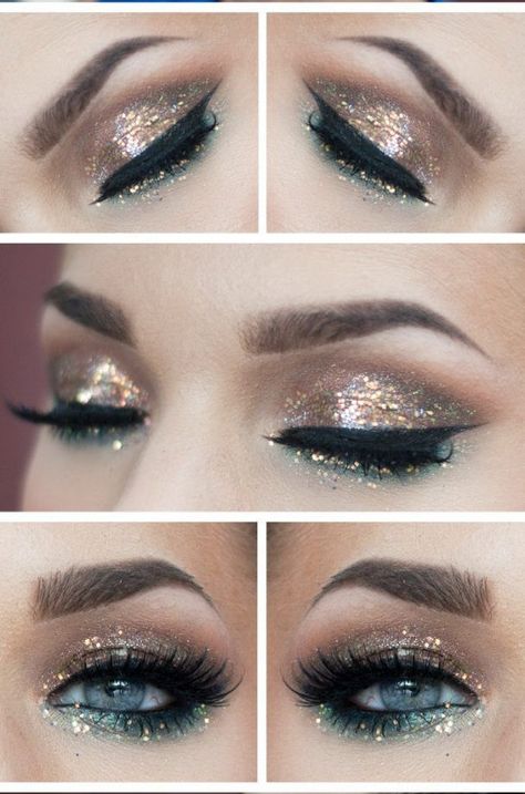 Glittering Eye Makeup. Party Make-up, New Year's Makeup, Sparkly Eyes, Make Up Inspiration, Linda Hallberg, Glitter Eye, Makeup Party, Make Up Looks, Christmas Makeup