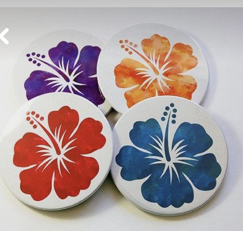 Hibiscus Hawaii, Painted Mirror Art, Coasters Drink, Decorating Icing, Black Coasters, Flower Coasters, Coaster Art, Felt Coasters, Air Dry Clay Projects