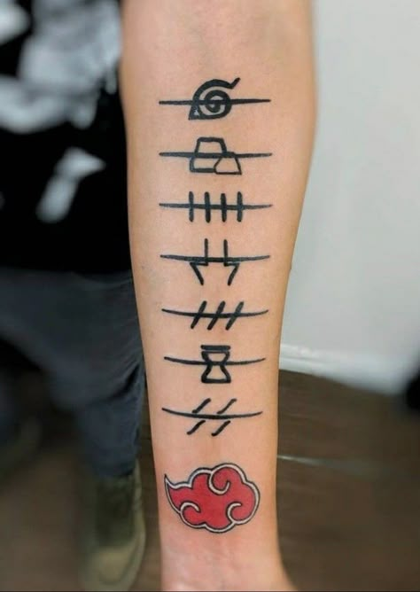 Akatsuki Tattoo Design, Akatsuki Tattoo Ideas, Anime Forearm Tattoo, Small Naruto Tattoo Ideas, Cesar Tattoo, Kunai Tattoo, Akatsuki Tattoo, Cthulhu Tattoo, Gang Tattoos