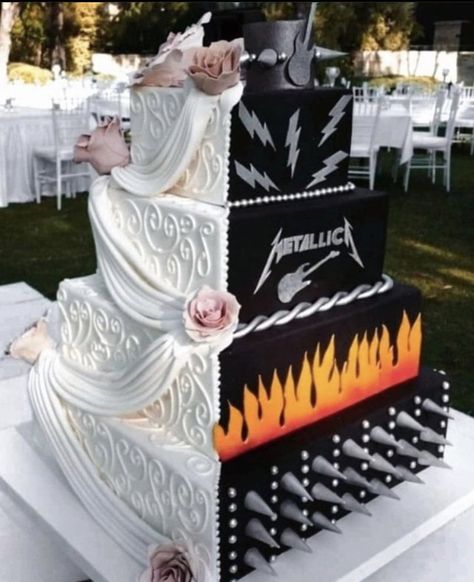 Heavy Metal Wedding, I Have Two Sides, Rock And Roll Wedding, Download Festival, Metal Wedding, Pretty Birthday Cakes, Future Wedding Plans, Just Cakes, Cute Wedding Ideas