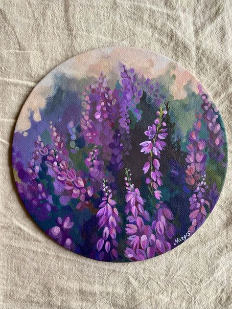 Acrylic painting Paint Flowers On Canvas, Ideas To Paint On Canvas, Draw On Canvas, Painting In Canvas, Circular Canvas Painting, Ideas To Paint, Beginners Canvas Painting, Mini Toile, Canvas Painting For Beginners