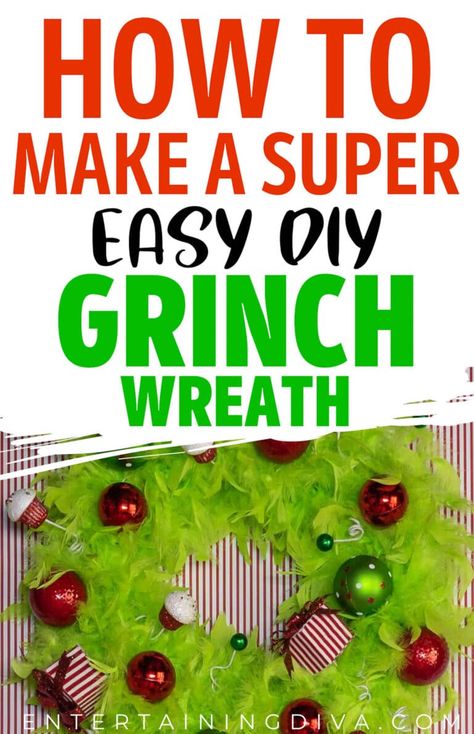 This DIY Grinch wreath is super simple to make and will look fabulous as Grinch Christmas door decor or on the wall beside the rest of your Grinch Christmas decorations Diy Grinch Wreath, Grinch Christmas Door, Glamping Christmas, A Grinch Christmas, Diy Grinch, Grinch Wreath, Christmas Entry, Grinch Christmas Party, Red Christmas Ornaments