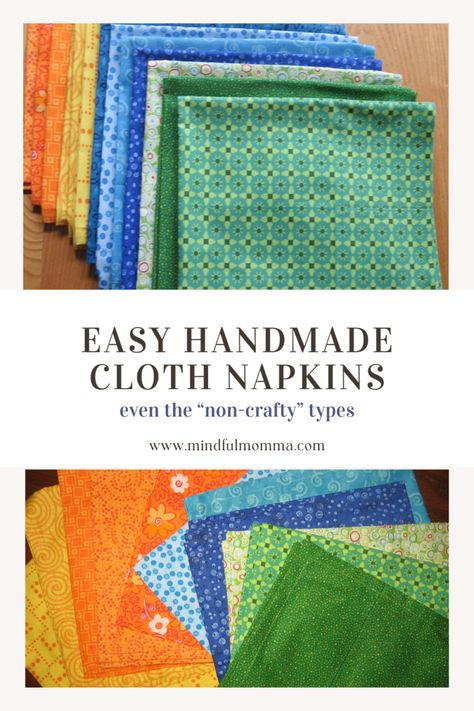 Easy Handmade Cloth Napkin Mindful Momma P via @MindfulMomma Cloth Napkins Diy, Handmade Napkins, Diy Napkins, Clothing Crafts, Fabric Napkin, Easy Handmade, Kinds Of Fabric, Cloth Napkin, Cloth Dinner Napkins