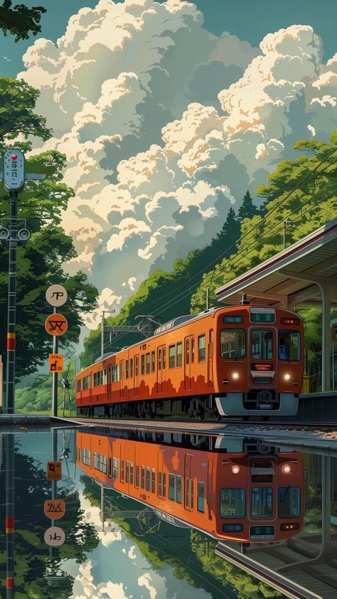 Train Wallpaper Iphone, Train Wallpaper Aesthetic, Winter Anime Wallpaper, Nostalgic Drawings, Anime Train, Train Wallpaper, Arte Zombie, Dreamy Artwork, Image Nature