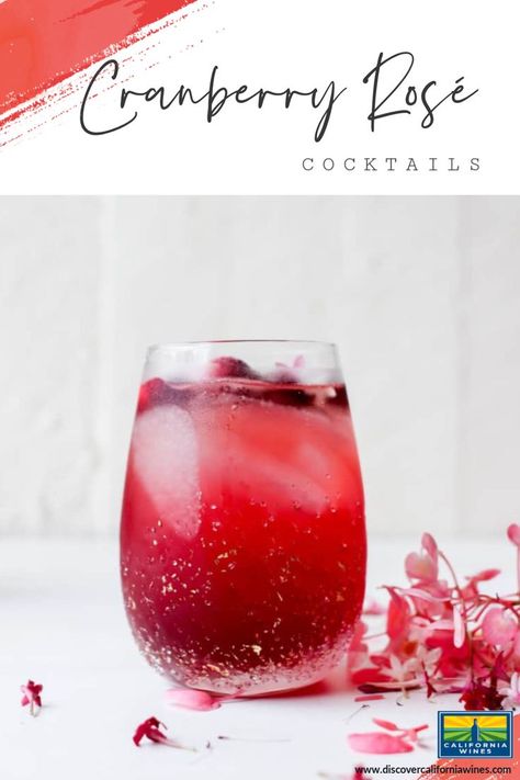 Rosé all day! This chic drink is the perfect summer sipper. Try it with frozen cranberries to help keep your cocktail fabulously frosty. Perfect in the pool or on the patio! #cranberries #rosé #cocktails #summer #californiawines Fall Brunch Recipes, Rosé Cocktail, Cranberry Cocktail Recipe, Red Wine Hot Chocolate, Gluten Free Cocktails, Rose Drink, Orange Bitters, Cranberry Juice Cocktail, Rose Cocktail