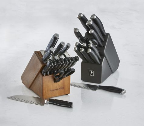 Featuring SharpIN™ technology sharpeners built right into the block, this classically designed knife set ensures you get a sharp edge for effortless dicing, chopping and more. It even has labeled handles for extra convenience. Knife Blocks, Essential Kitchen Tools, Kitchen Shears, Knife Block Set, Woks, Knife Set Kitchen, Santoku Knife, Bread Knife, Paring Knife