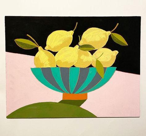 Painting Lemons, Lemons Painting, Bowl Of Lemons, A Bowl Full Of Lemons, Colour Palette Ideas, Lemon Painting, Food Cards, Floral Still Life, Palette Ideas