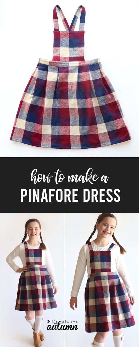 How to Make a Pleated Pinafore Dress in any size! - It's Always Autumn Kids Pinafore Dress Pattern, Diy Pinafore Dress, Kids Pinafore Dress, Pinafore Dress Pattern Free, Girls Pinafore Dress Pattern, Jumper Dress Pattern, Boho Dress Pattern, Pinafore Dress Pattern, Tunic Dress Patterns