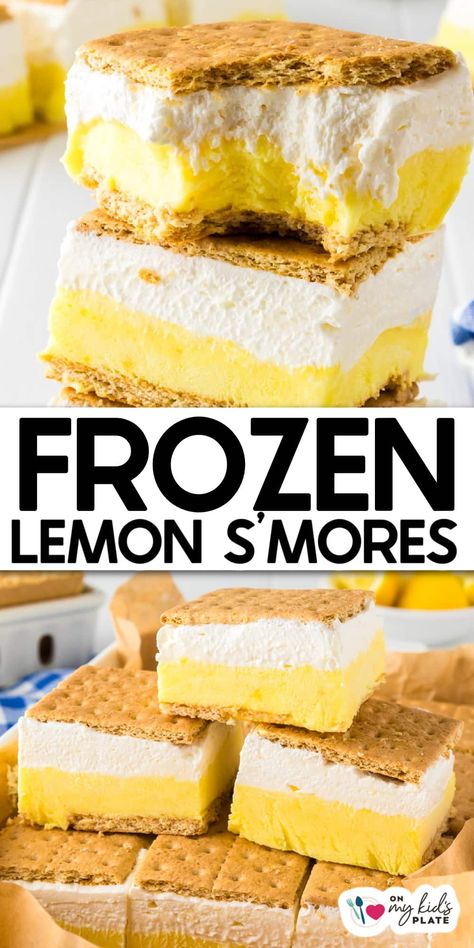 Frozen Lemon S'mores Lemon Ice Cream Bars, Snacks For Party No Bake, Fruity Cakes, Frozen Smores, Desert Bars, Lemon Icebox Pie, Icebox Desserts, Lemon Treats, Kids Plate